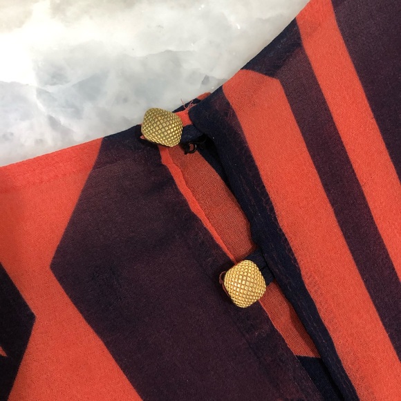 MNG by Mango Geometric Navy/Coral Cap sleeve Key hole Front Sheath Dress Small - Picture 7 of 16